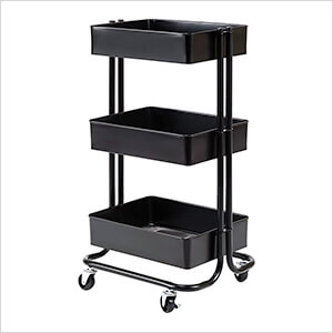 3-Tier Rolling Steel Bin Trolley Cart (Black)