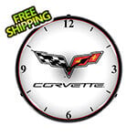 Collectable Sign and Clock C6 Corvette Logo Backlit Wall Clock