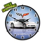Collectable Sign and Clock C6 Corvette Arctic White Backlit Wall Clock
