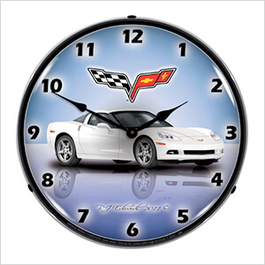 C6 Corvette Arctic White Backlit Wall Clock
