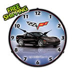 Collectable Sign and Clock C6 Corvette Black Backlit Wall Clock