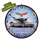 Collectable Sign and Clock C6 Corvette Blade Silver Backlit Wall Clock