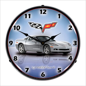 C6 Corvette Blade Silver Backlit Wall Clock