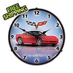 Collectable Sign and Clock C6 Corvette Crystal Red Backlit Wall Clock