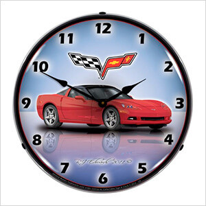 C6 Corvette Crystal Red Backlit Wall Clock