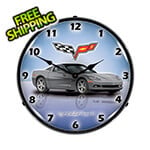 Collectable Sign and Clock C6 Corvette Cyber Grey Backlit Wall Clock