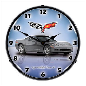 C6 Corvette Cyber Grey Backlit Wall Clock