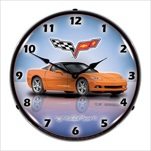 C6 Corvette Inferno Orange Backlit Wall Clock