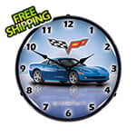 Collectable Sign and Clock C6 Corvette Jetstream Blue Backlit Wall Clock