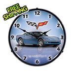 Collectable Sign and Clock C6 Corvette Supersonic Blue Backlit Wall Clock