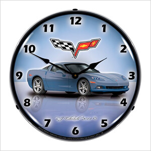 C6 Corvette Supersonic Blue Backlit Wall Clock