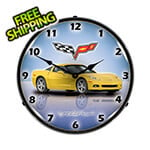 Collectable Sign and Clock C6 Corvette Velocity Yellow Backlit Wall Clock
