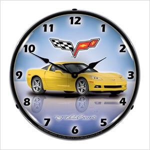 C6 Corvette Velocity Yellow Backlit Wall Clock