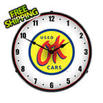 Collectable Sign and Clock OK Used Cars Backlit Wall Clock