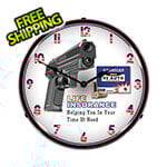 Collectable Sign and Clock Gun Insurance Backlit Wall Clock