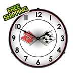 Collectable Sign and Clock Corvette Flags Backlit Wall Clock