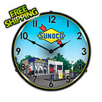 Collectable Sign and Clock Sunoco Station Backlit Wall Clock