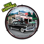 Collectable Sign and Clock 1957 Chevy Mobilgas Backlit Wall Clock
