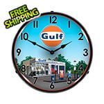 Collectable Sign and Clock Gulf Station Backlit Wall Clock