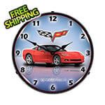 Collectable Sign and Clock C6 Corvette Torch Red Backlit Wall Clock