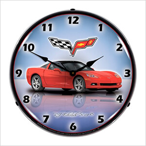 C6 Corvette Torch Red Backlit Wall Clock