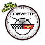 Collectable Sign and Clock C4 Corvette Logo Backlit Wall Clock