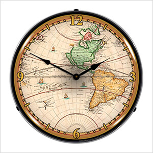 1730 World Map Backlit Wall Clock