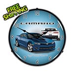 Collectable Sign and Clock 2014 SS Blue Camaro Backlit Wall Clock