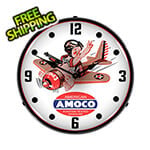 Collectable Sign and Clock Amoco Aviation Backlit Wall Clock