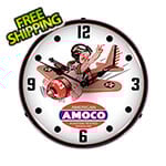 Collectable Sign and Clock Amoco Aviation Backlit Wall Clock