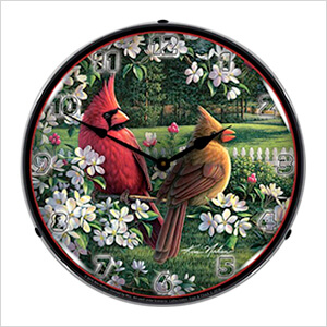 Spring Cardinals Backlit Wall Clock