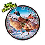 Collectable Sign and Clock Frosty Morning Ringnecks Pheasants Backlit Wall Clock