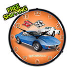 Collectable Sign and Clock 1971 Blue Corvette Stingray Backlit Wall Clock