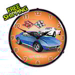 Collectable Sign and Clock 1971 Blue Corvette Stingray Backlit Wall Clock