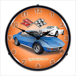 1971 Blue Corvette Stingray Backlit Wall Clock