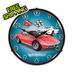 Collectable Sign and Clock 1971 Red Corvette Stingray Backlit Wall Clock