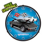 Collectable Sign and Clock 1971 Black Corvette Stingray Backlit Wall Clock