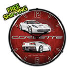 Collectable Sign and Clock C7 Corvette Arctic White Backlit Wall Clock