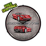 Collectable Sign and Clock C7 Corvette Crystal Red Backlit Wall Clock