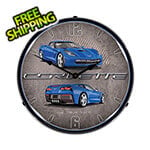 Collectable Sign and Clock C7 Corvette Laguna Blue Backlit Wall Clock