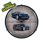 Collectable Sign and Clock C7 Corvette Night Race Blue Backlit Wall Clock