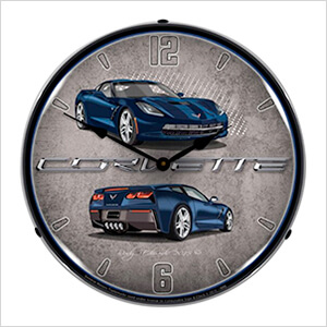 C7 Corvette Night Race Blue Backlit Wall Clock