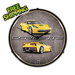 Collectable Sign and Clock C7 Corvette Velocity Yellow Backlit Wall Clock