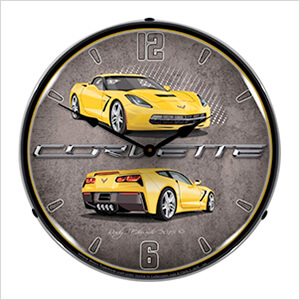 C7 Corvette Velocity Yellow Backlit Wall Clock