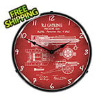 Collectable Sign and Clock Gatling Gun Patent Blueprint Backlit Wall Clock