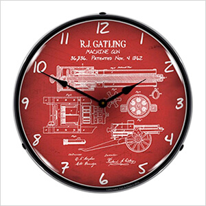 Gatling Gun Patent Blueprint Backlit Wall Clock