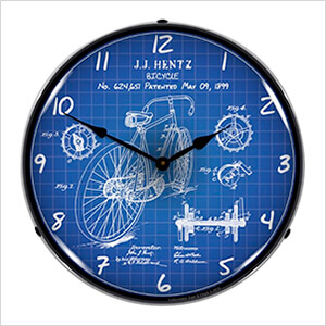 1899 Bicycle Patent Blueprint Backlit Wall Clock