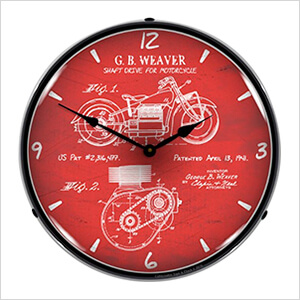 1941 Indian Motorcycle Patent Blueprint Backlit Wall Clock