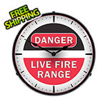 Collectable Sign and Clock Danger Live Fire Range Backlit Wall Clock