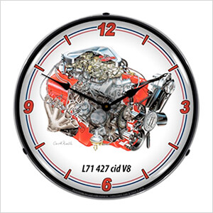 L71 427 Cid V8 Engine Backlit Wall Clock